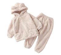 Generisch Abbigliamento invernale caldo con cappuccio, felpa e pantaloni, 2 pezzi, tuta da allenamento, pigiameria, set da notte 110% pensiero trasversale, beige., 12-18 Mesi