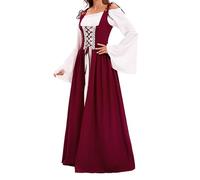 Generisch Abbigliamento medievale da donna, costume da cosplay medievale, abito lungo da donna, perfetto per festival e spettacoli sul palcoscenico, figure lego-medievali cavalieri (rosso, L)