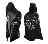 Generisch Abbigliamento medievale da uomo con cappuccio vichingo, con cappuccio, per Halloween, costume scandinavo, mantello gotico, giacca per il tempo libero, giacca Odin Mythos per autunno inverno