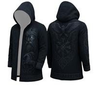 Generisch Abbigliamento medievale da uomo per Halloween, costume vichingo, felpa con cappuccio Odin Mythos, giacca autunno inverno felpa scandinavia mantello gotico per il tempo libero, Blu marino