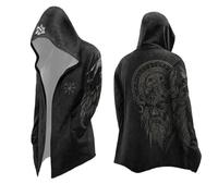 Generisch Abbigliamento medievale da uomo per Halloween, costume vichingo, felpa con cappuccio Odin Mythos, giacca autunno inverno felpa scandinavia mantello gotico per il tempo libero, marrone, L