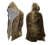 Generisch Abbigliamento medievale da uomo per Halloween, costume vichingo, felpa con cappuccio Odin Mythos, giacca autunno inverno felpa scandinavia mantello gotico per il tempo libero, cachi, 3XL