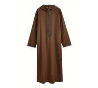Generisch Abbigliamento musulmano Uomo Caftano Manica Lunga Robe Arabo Ricamo Cerniera Marrone Primavera All'aperto Thobe Dubai Ramadan Abbigliamento da preghiera Jalabiya Islamico Abito da preghiera