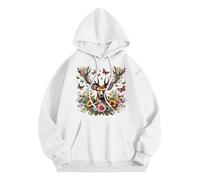 Generisch Abbigliamento per lutto da donna, casual, con cappuccio, con stampa a testa di cervo, comodo maglione da indossare tutti i giorni in autunno e in inverno, stile basico, farfalla con
