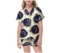 Generisch Abbigliamento per neonato, pigiama per bambini, camicia, pantaloni con stampa carina, set abbinato, set di biancheria da notte con tasche per Halloween, set a maniche lunghe, Nero , 4-5 Anni