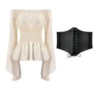 Generisch Abbigliamento Pin-up Stile Gotico Elegante Top da donna a maniche lunghe, camicetta bohémien, taglie forti, camicia, gonna gotica, costume da strega, costume da cosplay per donne cosplay
