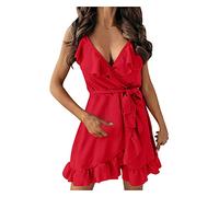 Generisch Abiti da Sera Per Le Donne Alla Moda Abito Da Donna Con Scollo A V Irregolare Orlo Per Eleganza Locosa Belle Dress Up Ragazze Abito Da Sera Estivo Maxi Abiti Da Donna, Colore: rosso, M