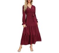Generisch Abiti Estivi Elegante Maxi Abito Con Scollo A V Cintura Per Occasioni Festive La Vita Di Tutti I Giorni Abiti Da Sole Per Donna Abiti Da Donna Abiti Petite, Colore: rosso, XL