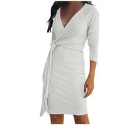 Generisch Abiti Lunghi Per Le Donne Abito Da Donna Lusso Con Scollo A V Strisce In Vestibilità Stretta Come Vestito Da Cintura Alla Moda Per La Vita Di Giornale Elegante Vestito Estivo Ragazze, bianco