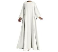 Generisch Abiti musulmani da donna abito musulmano manica lunga girocollo sciolto temperamento allentato abiti da preghiera abito da giuramento allentato abito elegante, bianco, XL