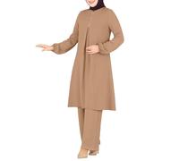 Generisch Abiti musulmani Donna 2 Divisori Corban Ramadan Vestito Manica Lunga Top Robe E Pantaloni Dubai Turco Medio Oriente Arabo Islamico Abbigliamento Tinta Unita Festiva Pantaloni