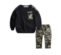 Generisch Abiti vestito lettera adolescente 2 pezzi pantaloni mimetici set pentole abiti per bambini set vestiti di Natale ragazzo, Nero , 4-5 Jahre