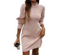 Generisch Abito a maglia da donna, a maniche lunghe, elegante, girocollo, a coste, in tinta unita, per autunno e inverno, B rosa., L