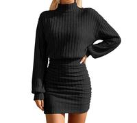 Generisch Abito a maglia da donna con collo alto, a maniche lunghe, per il tempo libero, per feste, club, maglioni stretti, abito invernale, body con tinta unita, mini abito sexy lavorato a maglia