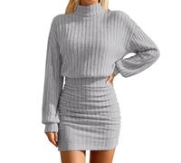 Generisch Abito a maglia da donna con collo alto, a maniche lunghe, per il tempo libero, per feste, club, maglioni stretti, abito invernale, body con tinta unita, mini abito sexy lavorato a maglia