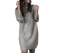 Generisch Abito a maglia da donna, per l'inverno, per l'autunno, elegante, a maglia, sexy, per il tempo libero, con colletto alto, largo, lungo, per l'autunno e l'inverno, grigio., XL