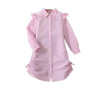 Generisch Abito a maniche lunghe da bambina, elegante tunica a righe con bottoni per bambini, abito autunnale casual, comodo abbigliamento quotidiano per la scuola tempo libero, Colore: rosa., 10-11