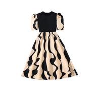 Generisch Abito a sirena asimmetrico maxi abito con inserto a maglia e motivo a righe per ragazze, abito estivo casual lungo per la spiaggia e la vita di tutti i giorni, Nero , 10-11 Jahre