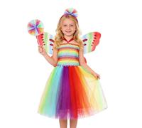 Generisch Abito bianco da bambina, con fata arcobaleno, per feste, da 6 a 7 anni