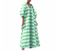 Generisch Abito casual a righe con maniche e scollo a V, taglio largo, abito estivo fluido per una vita quotidiana ottimale, verde, XXL