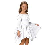 Generisch Abito casual basic da ragazza con orlo senza spalle e orlo increspato - perfetto per attività estive sull'isola, bianco, 5-6 Anni