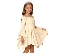 Generisch Abito casual basic da ragazza con orlo senza spalle e orlo increspato - perfetto per attività estive sull'isola, beige., 6-7 Anni