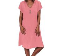 Generisch Abito casual da donna con scollo a V e abbottonatura per l'estate, tutti i giorni, abito da vacanza, stile basic, comodo, fluente, vestibilità ampia, Colore: rosa., M