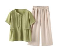 Generisch Abito casual in due pezzi con top a maniche corte, materiale morbido per comodi nella vita di tutti i giorni in viaggio, verde, 5XL