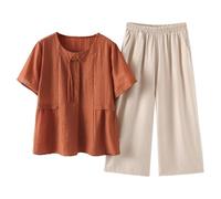 Generisch Abito casual in due pezzi con top a maniche corte, materiale morbido per comodi nella vita di tutti i giorni in viaggio, Colore: rosso, 5XL