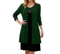 Generisch Abito casual in due pezzi, in colore a contrasto con bottoni per una vestibilità elegante, sottile, morbido e confortevole per l'uso quotidiano, Verde scuro, L