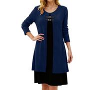 Generisch Abito casual in due pezzi, in colore a contrasto con bottoni per una vestibilità elegante, sottile, morbido e confortevole per l'uso quotidiano, Blu marino, XXL