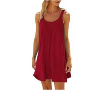 Generisch Abito Collare Donna Bikini Copertura Casual Vacanza Breve Estate Abito Estivo Abito Spalla Nero, Colore: rosso, M