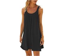 Generisch Abito Collare Donna Bikini Copertura Casual Vacanza Breve Estate Abito Estivo Abito Spalla Nero, Nero , XL