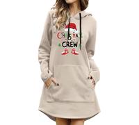 Generisch Abito con cappuccio stampato, a maniche lunghe, con tasca frontale, casual, in morbido pile con cappuccio per le vacanze, abbigliamento festivo, abbigliamento invernale accogliente, beige