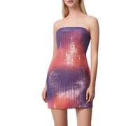 Generisch Abito con paillettes da donna, elastico, mini abito aderente e scintillante, senza spalline, per uscite, feste, clubwear, Lilla, M