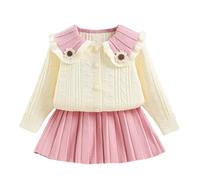 Generisch Abito da bambina a maniche lunghe, con scollo rotondo, comodo, per il tempo libero, per l'autunno, per l'inverno, per l'autunno, per l'inverno, per l'età 2-7 anni, Colore: rosa., 120 cm