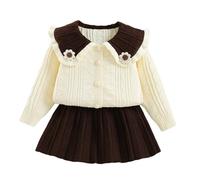 Generisch Abito da bambina a maniche lunghe, con scollo rotondo, comodo, per il tempo libero, per l'autunno, per l'inverno, per l'autunno, per l'inverno, per l'età 2-7 anni, caffè, 130 cm