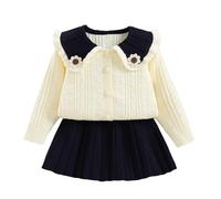 Generisch Abito da bambina a maniche lunghe, con scollo rotondo, comodo, per il tempo libero, per l'autunno, per l'inverno, per l'autunno, per l'inverno, per l'età 2-7 anni, Nero , 120 cm