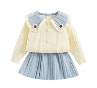 Generisch Abito da bambina a maniche lunghe, con scollo rotondo, comodo, per il tempo libero, per l'autunno, per l'inverno, per l'autunno, per l'inverno, per l'età 2-7 anni, Azzurro, 110