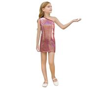 Generisch Abito da comunione Carnevale senza maniche con stampa paillettes, per ragazze, scollo rotondo e orlo asimmetrico per feste, Colore: rosso, 13-14Years