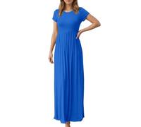 Generisch Abito da donna a maniche corte con vita impero - Abito lungo in jersey per un look comodo e semplice | Vestito estivo versatile per l'uso quotidiano, Stil_n02 blu, 3XL