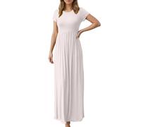 Generisch Abito da donna a maniche corte con vita impero - Abito lungo in jersey per un look comodo e semplice | Vestito estivo versatile per l'uso quotidiano, Stil_n04 Bianco, L
