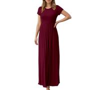 Generisch Abito da donna a maniche corte con vita impero - Abito lungo in jersey per un look comodo e semplice | Vestito estivo versatile per l'uso quotidiano, Stil_n03 vinaccia, L