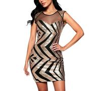 Generisch Abito da donna alla moda per il tempo libero con parte anteriore trasparente, design scavato per la primavera, l'estate, la vita quotidiana combinata con tacchi alti, gold, M