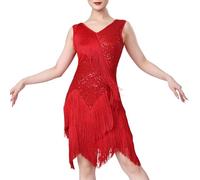 Generisch Abito da donna anni '20 con paillettes - Abito Charleston senza maniche in stile Great Gatsby | Abito da festa glitterato per feste a tema e danza, Stil_x05 rosso, L
