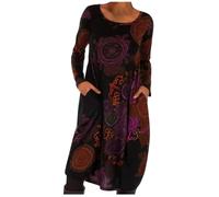 Generisch Abito da donna, caldo, lungo, girocollo, boho, invernale, morbido, comodo, casual, per il tempo libero, a maniche lunghe, con tasche, stampa floreale, abito in velluto a coste, per tutti i