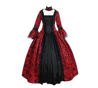 Generisch Abito da donna con colletto quadrato, maniche svasate, grande gonna swing performance, Colore: rosso, XS