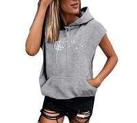 Generisch Abito da donna con lettere, con cappuccio, a maniche corte, con schiena scoperta, grigio., XL
