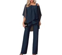 Generisch Abito da donna elegante e vintage, set di 2 pezzi, abito da sera con tulle, top in chiffon a due pezzi, top in chiffon e vita alta, abito da cocktail per feste, abito da pantalone, M