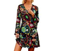 Generisch Abito da donna hippie anni '70, costume da discoteca anni '60 anni '70, abbigliamento boho, hippie con scollo a V, stile retrò, per feste a tema, Nero , XL